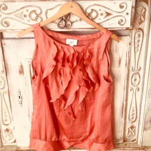 LOFT Coral Sleeveless Ruffle Blouse